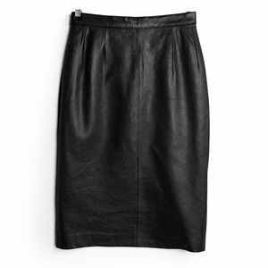 Vintage J Walden Black Leather Skirt High Waist Pleated Midi Size S